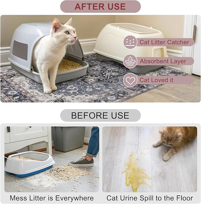 BEAUTYZOO Cat Litter Mat Large 20"x28" - Premium Waterproof Litter Trapping Mat with Non-Slip Backing, Cat Litter Box Mat Scatter Control for Floor, Machine Washable & Urine Proof, Soft for Kitty Paws