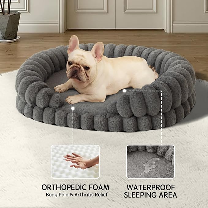 BALANCE Calming Dog Bed for Medium Sized Dogs, 30 Inches Oval Washable Pet Bed with Sides, Orthopedic Pet Couch Sofa with Non-Slip Bottom, Gray