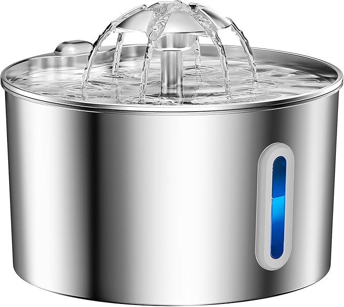 Cat Water Fountain Stainless Steel - 74oz/2.2L Pet Dog Water Dispenser Automatic Silent Cats Dispenser for Drinking Indoor Metal Kitty Spout Fountains with 3 Filters & 3 Sponges Christmas Stuff Gifts