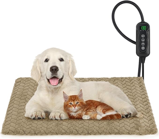 GASUR Heated Cat Bed, Waterproof Cat Heating Pad Indoor w/Timer, Temp Adjustable Pet Heating Pads for Cats Dogs, Auto Power-Off, Cats Warming Bed w/Remove Washable Cover, Anti-Chew,28''x20'',Medium