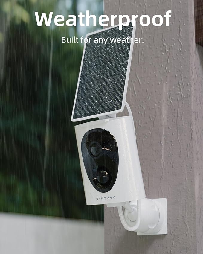 virtavo SolarFlask 2K Solar Security Cameras Wireless Outdoor, Starlight Lens, Color Night Vision, PIR Motion Detection, Battery-Powered, 2-Way Audio, Weatherproof, Cloud/SD Storage, 2.4GHz WiFi