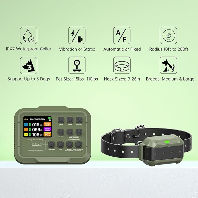 2025 Upgraded Wireless Dog Fence, No-Wire Electric Pet Containment System High-Precision Boundary Control, Up to 5.6 Acres, Waterproof & Rechargeable Collar, Safe Training for 1–3 Dogs