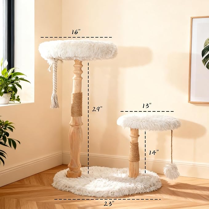 Modern Cat Tree Tower for Indoor Cats, Natural Solid Wooden Branch with Sisal Scratching Post, Log Style Rome Cat Furniture with Perches Platform & Toy Ball