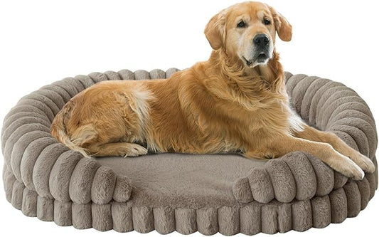 BALANCE Calming Dog Bed for Extra Large Dogs, 42 Inches Oval Washable XL Pet Bed with Sides, Orthopedic Pet Couch Sofa with Non-Slip Bottom, Oatmeal