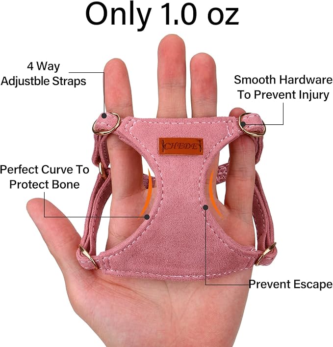 CHEDE No Pull Puppy Harness and Multifunction Dog Leash Set- 8 Colors Soft Adjustable No Choke Escape Proof Cute,Lightweight Pet Vest Harness for Small and Medium Dog (XXS, Antique Pink)