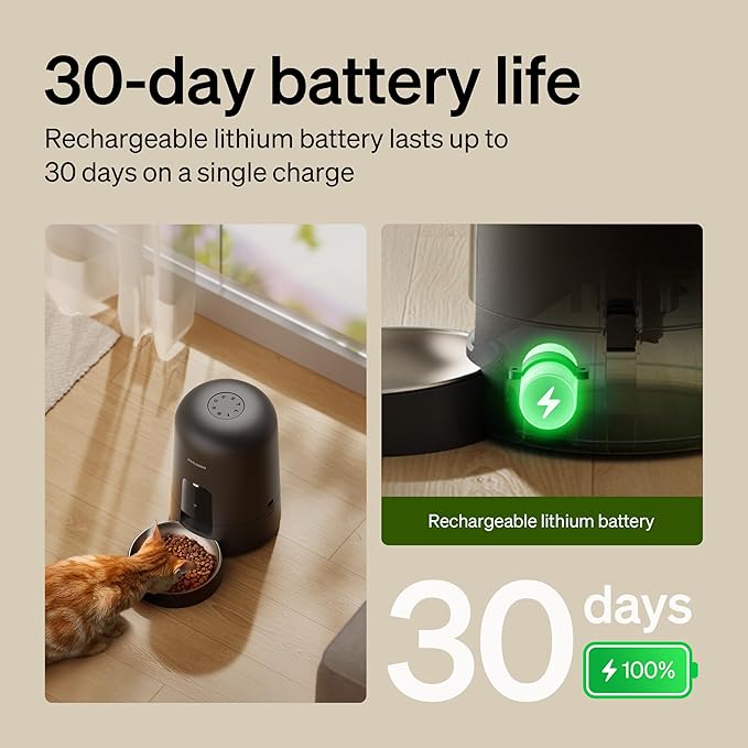 PETLIBRO Automatic Cat Feeder, Wi-Fi Rechargeable Cats Food Dispenser Battery-Operated with 30-Day Life, AIR 2.4G Wi-Fi Timed Pet Feeder for Cats & Dogs, 2L Auto Cats Feeder, Black