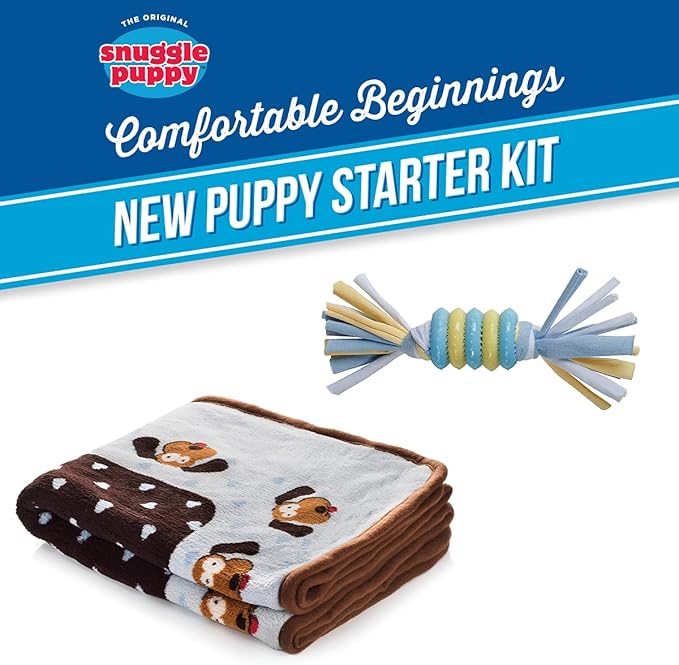 SmartPetLove Original Snuggle Puppy Essentials Starter Kit - Heartbeat Puppy for Dogs - Calming Aid with 3 Heat Packs, Puppy Teething Toy, Dog Chew Toy and Dog Blanket