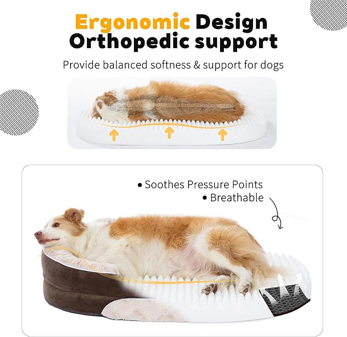 Orthopedic Dog Bed Couch for Large Sized Pets with Egg Foam Support, Four-Sided Bolster Cushions, Soft Tear-Resistant Fabric, and Removable Machine Washable Plush Cover