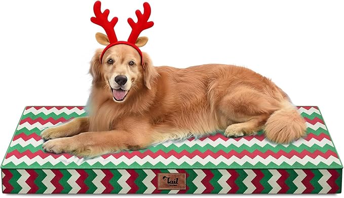 Outdoor Extra Large Dog Bed, Christmas Waterproof Dog Bed for Large Dogs, Egg Crate Foam XL Pet Bed with Removable Washable Oxford Cooling Cover, Stripe
