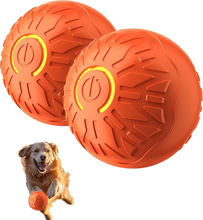 Interactive Cat Dog Toys, 2026 Smart Automatic Moving Ball Toys for Indoor Dogs Cats, Self-Rolling Interactive Cat Dog Toy Ball for Small/Medium Dogs (2PCS Orange)