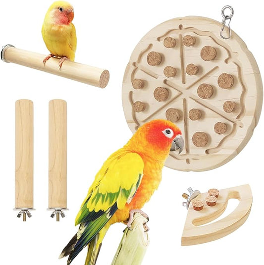 Wooden Bird Chew Toy, Parrot Biting Toys, Foraging Training, Relieve Boredom & Anxiety, Bird Cage Accessories, for Small Parakeets, Conures, Macaws, Budgies, Finches, PS D