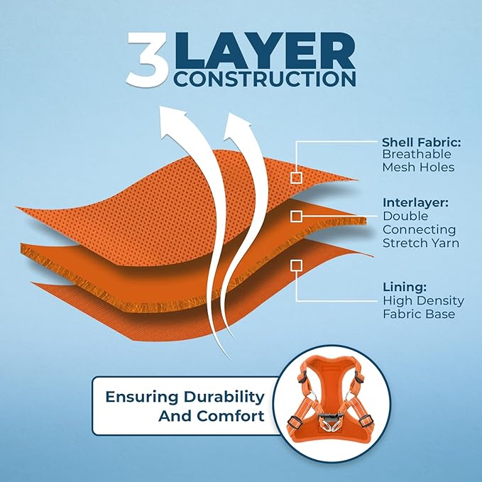 Best Pet Supplies Voyager Mesh Dog Breathable Harness Reflective Stitching, All Weather Adjustable for Walking Training, or Running - Heavy Duty & Durable, Harness (Orange), S