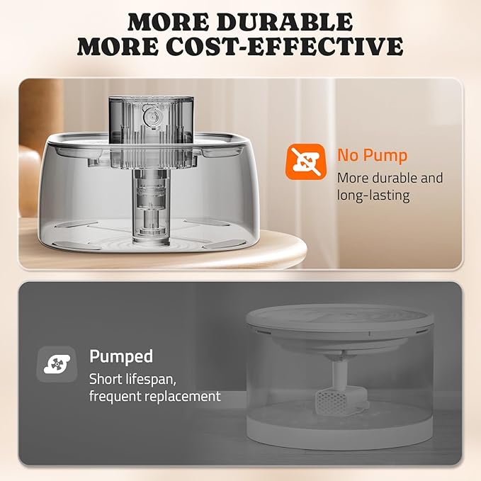 Cat Water Fountain Stainless Steel, Automatic Cordless Cats and Dogs Water Dispenser 108oz/3.2L, Battery Operated Pumpless Pet Fountain with Smart Indicator & 150° Wide-Angle Motion Sensor