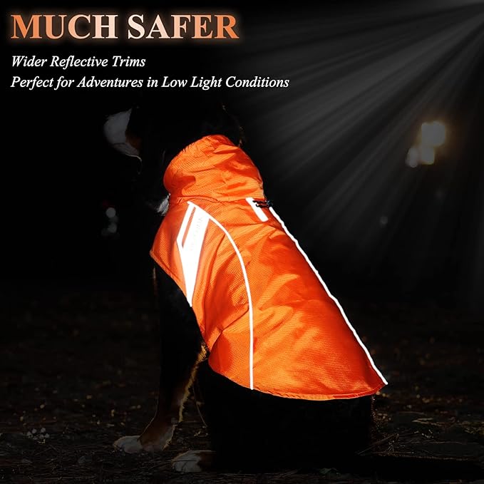 VIVAGLORY Wetoff Dog Raincoat, Rain Coat for Dog All Seasons Adventure, Rain Jacket with Harness Hole & Hood, Reflective Lightweight Waterproof for Doggy & Puppy, XS, Orange