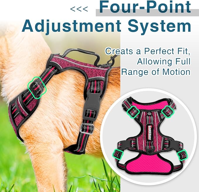 BARKBAY Dog Harness No Pull with ID Tag Pocket - Heavy Duty, Reflective, Easy Control for Large Dogs(Pink/Black,M)
