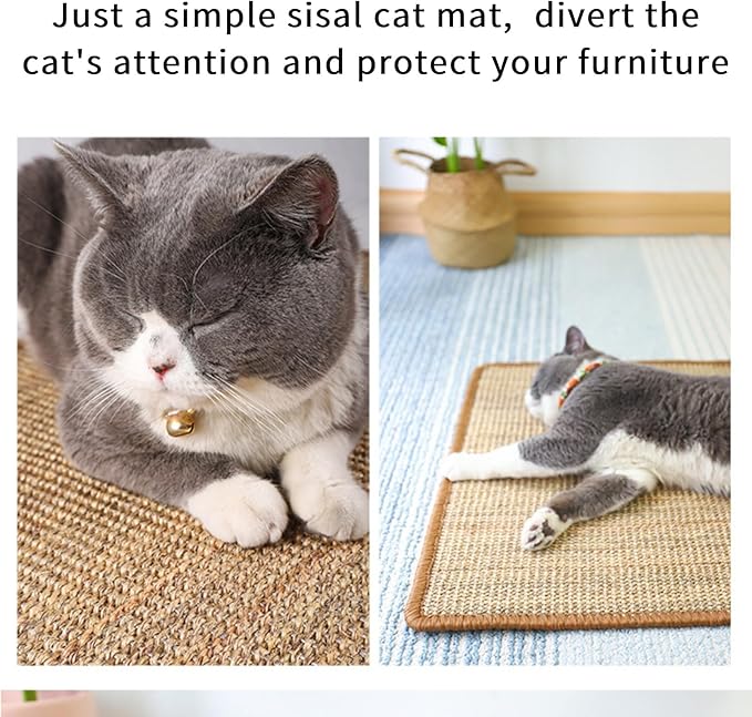 Cat Scratcher Mat for Indoor Cats, Natural Sisal Cat Scratch Blanket with Tapes, Cat Floor Corner Scratching Pad, Cat Furniture Couch Carpets Protector (S (15.7 x 11.8 Inch) / 2 Pack)