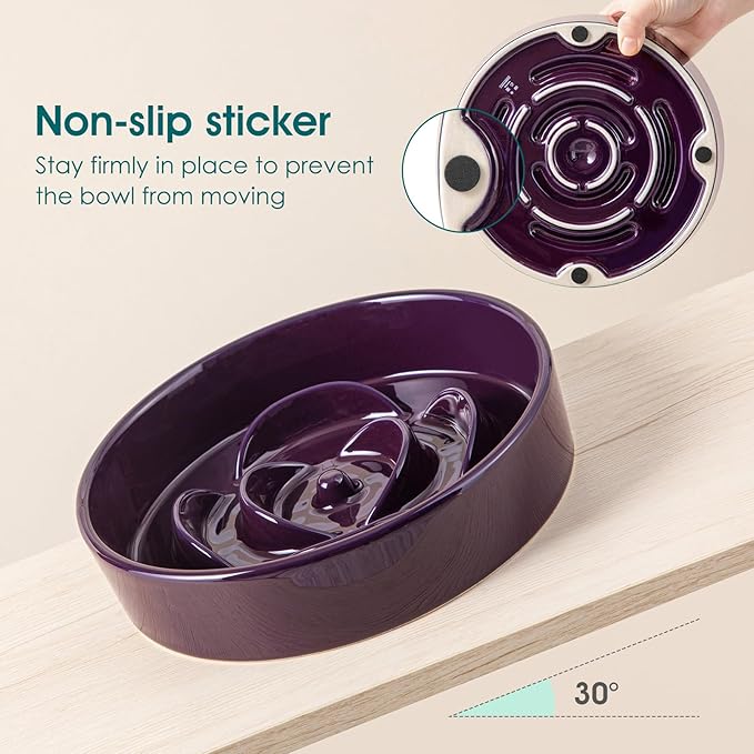 vancasso Slow Feeder Dog Bowl, 1.5 Cups Ceramic Slow Feeder for Medium Breed, Puzzle Maze Food Dog Bowl for Fast Eater, Dark Purple