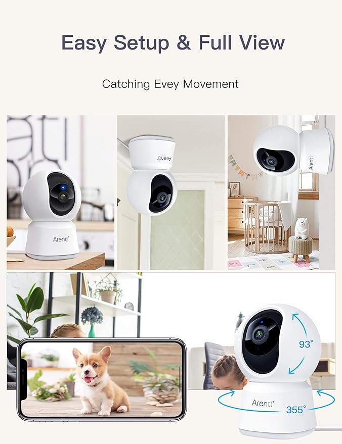 ARENTI 5ghz WiFi Security Camera Indoor, 4MP Plug-in Pet Dog Camera with Phone App, Baby Home Cam 2.4G/5G Dual-Band, AI Motion Detection, Auto Tracking, 2-Way Talk, Night Vision, Works with Alexa