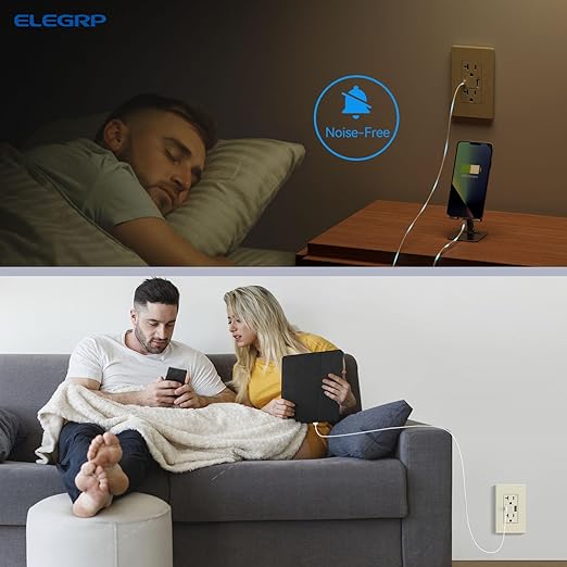 ELEGRP USB Wall Outlet, Tamper Resistant Receptacle with USB A & C Ports, 20 Amp NEMA 5-20R Plug, Wall Plate Included, UL Listed, Matte Light Almond