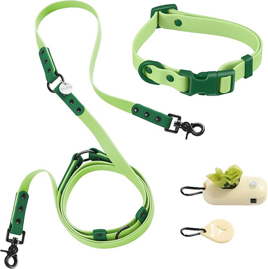 WLK1004B-5SET Luna Small 8FT Adjustable 6-in-1 Waterproof Hands-Free Leash and Collar with LED Flashlight, Bag Dispenser, and Poop Bag Holder, Mojito