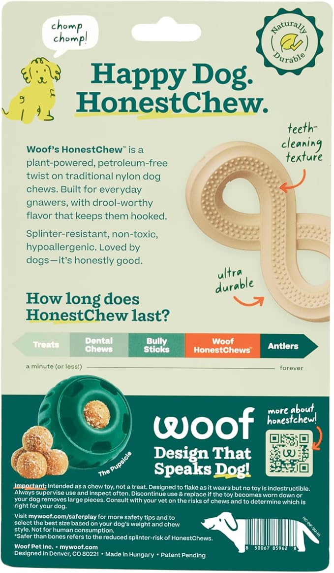 WOOF HonestChew Dog Toy Infinity - Durable Dog Chews - Made with Natural, Plant-Based Ingredients - Splinter-Resistant - Safer Than Dog Bones - Small