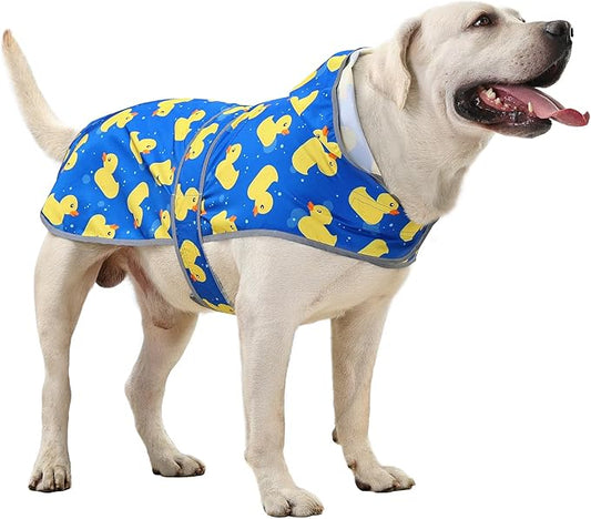 Dog Raincoats for Large Dogs Waterproof Hooded Rain Jacket with Reflective Strips Leash Hole & Poncho Adjustable Fit (ShinyDuck,XXL)