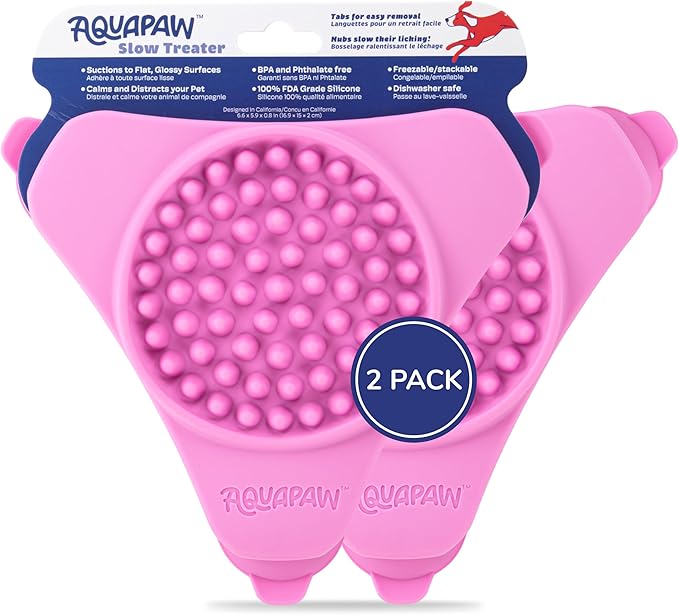 Aquapaw Lick Mat for Dogs 2-Pack, Suction Cup Dog Slow Feeder Pad & Licking Mat for Peanut Butter Treats – Calming Dog Bathing Aid, Stress Relief & Mental Stimulation for All Breeds - Pink