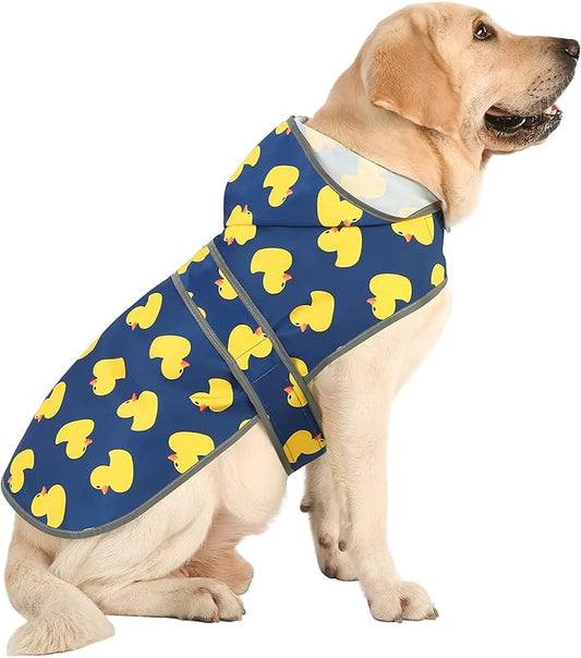 Dog Raincoats for Large Dogs Waterproof Hooded Rain Jacket with Reflective Strips Leash Hole & Poncho Adjustable Fit (Duck,XXL)