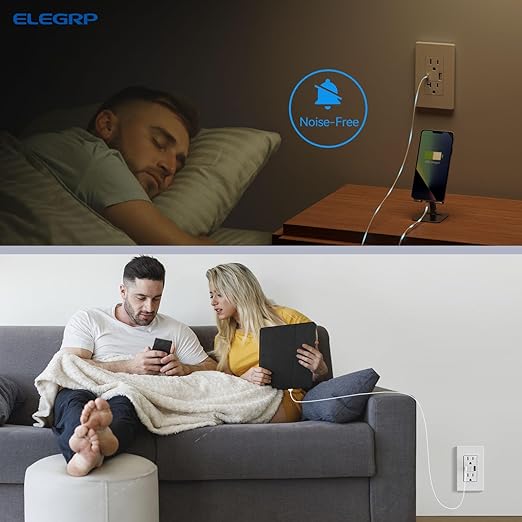 ELEGRP USB Charger Wall Outlet, 15 Amp Duplex Tamper Resistant Receptacle Plug with Type A & Type C USB Ports NEMA 5-15R, Wall Plate Included, UL Listed (10 Pack, Matte White)