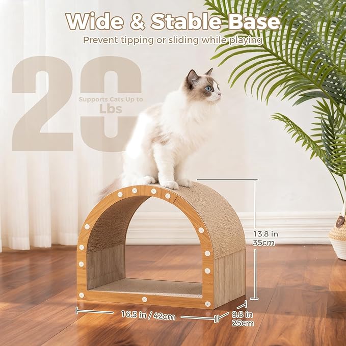 Avont Cardboard Cat Scratcher House, Kitten Scratching Tunnel Board, Modern Scratch Pad for Indoor Cats, Durable Corrugated Cardboard Scratcher for Kitty
