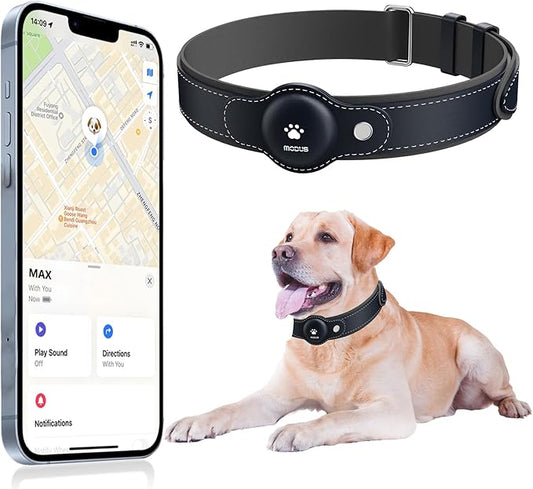 GPS Tracker for Dogs, 2 in 1 Pet Tracking Smart Collar (Only iOS), No Monthly Fee GPS Tracker Dog Collar, Real-time Location Comfortable PU Tracker Tag for Small, Medium Large Dogs(Locator Included)
