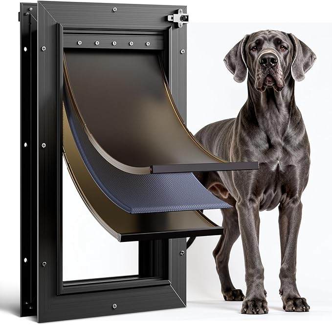 Extra Large Dog Door for Door All Aluminum 3 Flaps Black, Heavy Duty XL Dog Door for Dogs, Large Pet Door, with Insulation Flap and Lockable Closing Panel, Durable Rust Resistant, for Pet Up to 220lbs