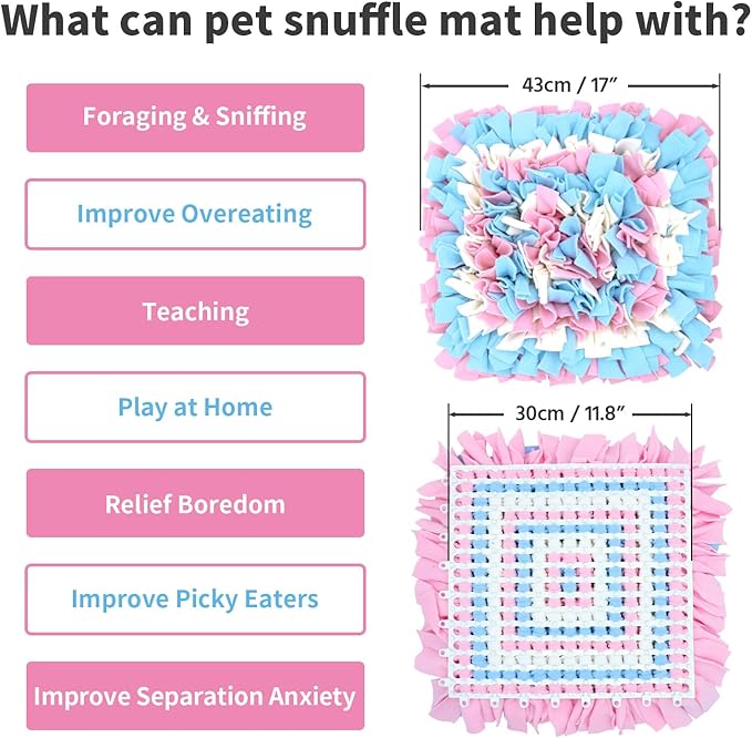Pet Snuffle Mat for Dogs, Dog Feeding Mat, Nosework Training Mats for Foraging Instinct Interactive Puzzle Toys (Pink&SkyBlue&White)