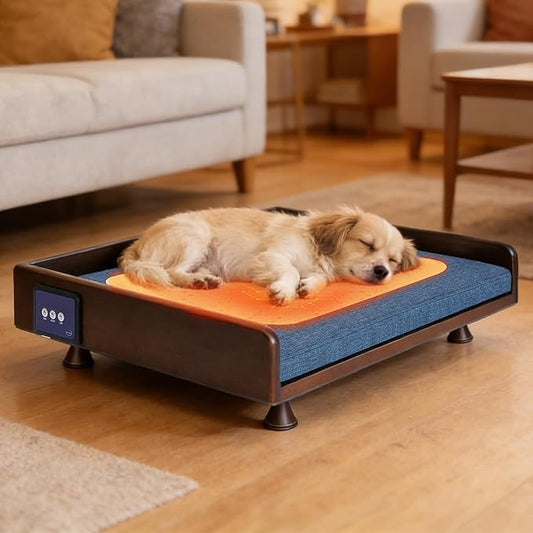feyoopet Smart Pet Bed with Heating, Ventilation & Ambient Light - Solid Wood Frame, 3 Modes, All-Season Comfort for Cats & Dogs