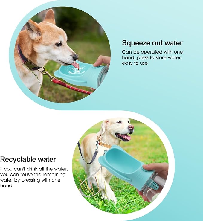 Portable Dogs Water Bottle with Food Storage Container, Leakproof Drinking Water Dispenser Feeder for Outdoor Dog Stuff Accessories Items for Cats, Puppy,for Walking, Hiking (Blue, 550ml)