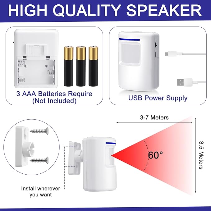 Mimorou Motion Sensor Alarm Wireless Driveway Alarm Indoor Home Motion Detector Long Range Security Alert Monitor System with 6 Sensor and 3 Receiver, 38 Chime Tunes and LED Indicators