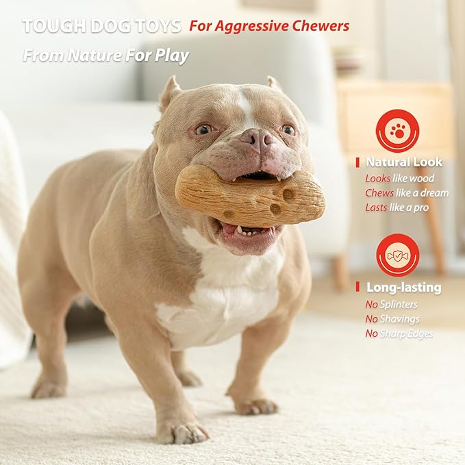 Willjoy 3-Pack Dog Toys for Aggressive Chewers, Chew Toys for Aggressive Chewers, Pine Wood & Nylon, Bacon Flavor Aggressive Chew Toys for Large Dogs, Long Lasting Dog Chews Alternative to Real Sticks