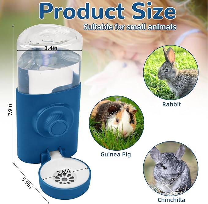 Rypet Hanging Rabbit Water Bottle Cage, 21oz Guinea Pig Water Bottle Dispenser, Automatic Small Pet Cage Water Feeder for Bunny Chinchilla Hamster Hedgehog Ferret Rat Gerbil Small Animal (Blue)
