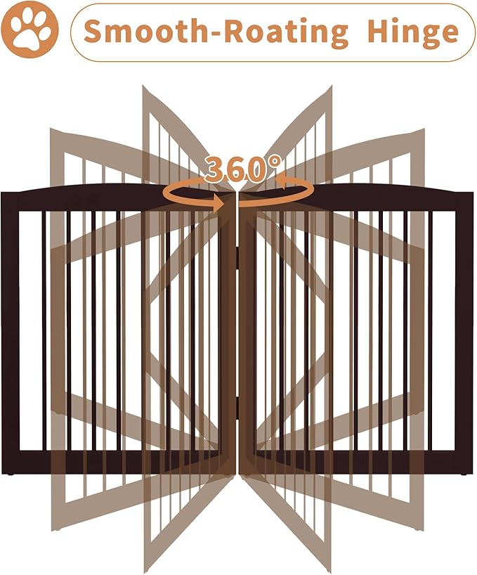 Freestanding Dog Gate with Door, Pet Gate for Stairs, 80 inch Wide Pet Barrier Indoor, Dog Fences Indoor, Support Feet Included, 4 Panels, 24" Tall, Dark Brown