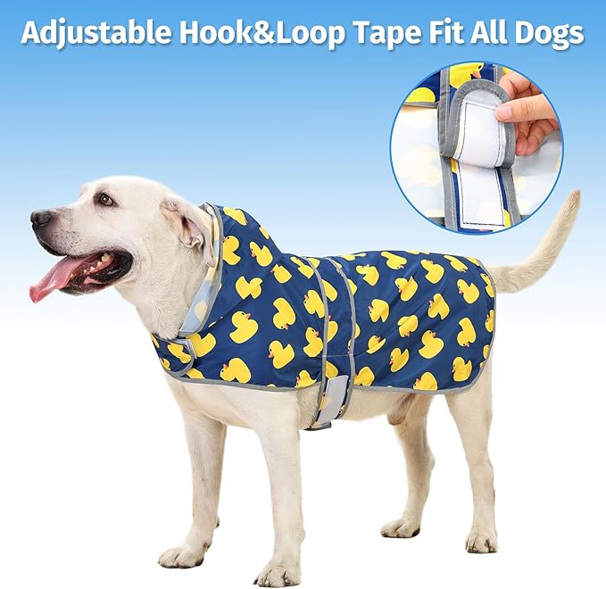 Dog Raincoats for Large Dogs Waterproof Hooded Rain Jacket with Reflective Strips Leash Hole & Poncho Adjustable Fit (Duck,XXL)