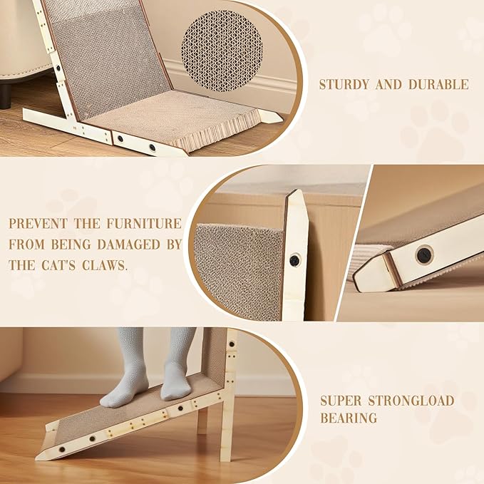 Modern Cardboard Cat Scratcher for Indoor Cats, Anti-Tip Wooden Frame Cat Scratching Board, Wall/Sofa/Furniture Mount by Non-Slip Cat Scratch Pad, Extra Durable for Multi-Cat Homes(M)