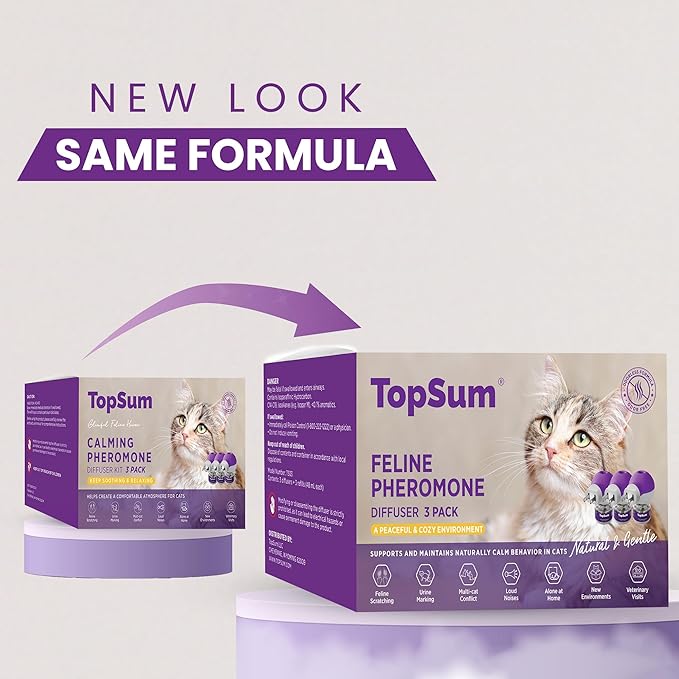 TopSum Cat Pheromones Calming Diffuser: Premium Pheromone Diffuser for Cats - Cat Pheromones Diffuser - Cat Calming Diffuser - Cat Calming Pheromone Diffuser (3 diffusers+ 3 Refills)