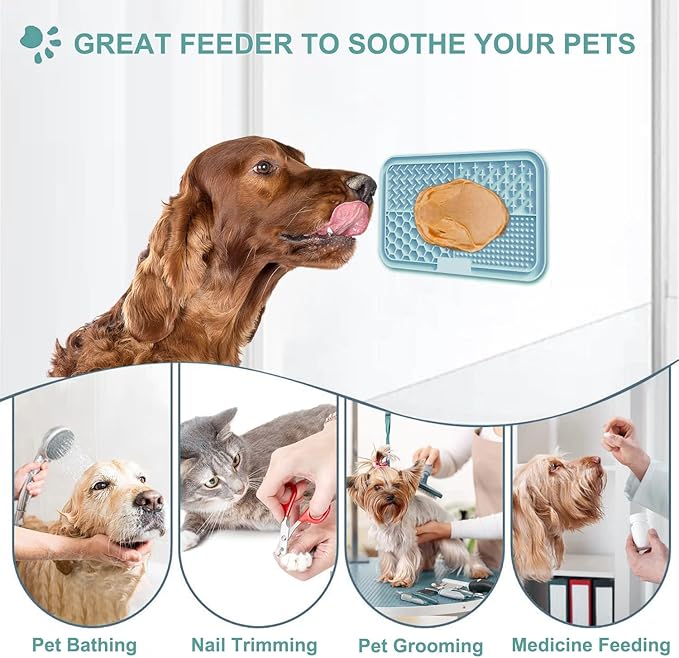 Licking Mat for Dogs & Cats with Suction Cups, 1 Pack Dog Slow Feeder Lick Pat for Anxiety Relief, Dog Toys Feeding Mat for Butter Yogurt Peanut, Pets Grooming Bathing Training Mat
