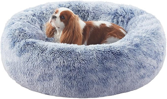 30 inches Donut Dog Bed for Medium Dogs,Calming Fluffy Round Pet Bed with Removable & Washable Cover,Fits up to 45 lbs Pets(Dark Blue,Medium)
