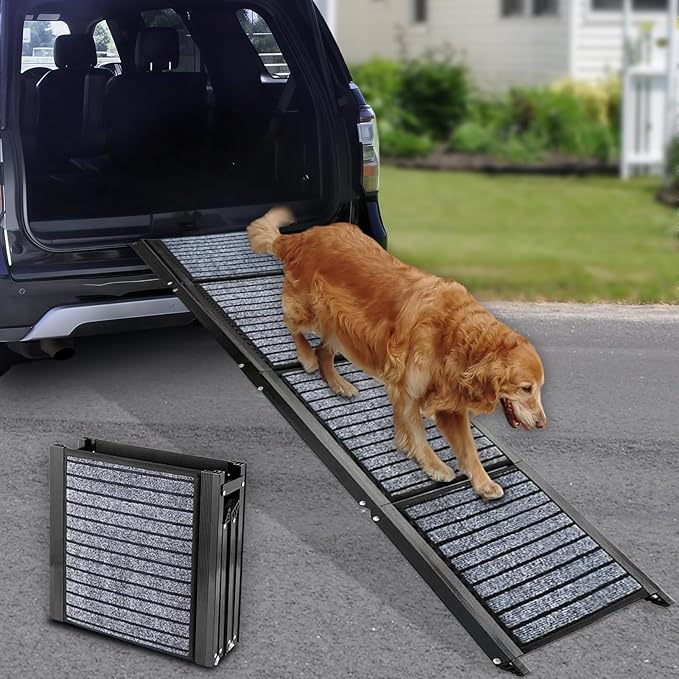 Dog Ramp for Car, 67'' Portable Pet Ramp for Large Dogs Up to 250 LBS, 17.3" Wide Folding Dog Ramp, with Anti-Slip Rug Surface, Outdoor Dog Ramps for SUV Car & Truck