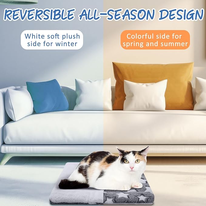 VitalCozy 2 Pack Self Warming Cat Mat Self Heating Pad Bed Reversible Machine Washable Reflects Body Heat Warm Thermal Pet Pad Crate Blanket for Feral and Indoor Cat (Grey,12'' X 12'',Star)