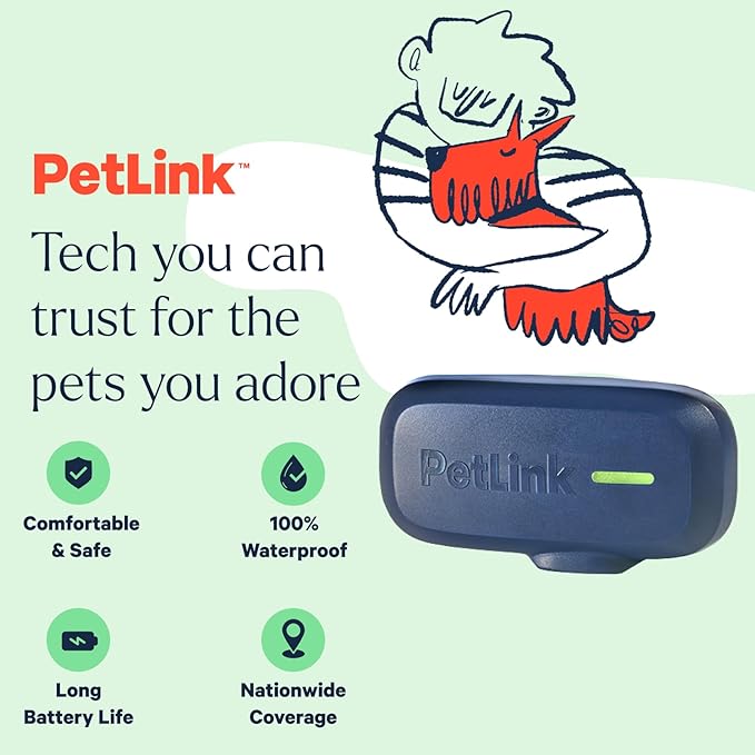PetLink GPS Dog Tracker - Real-time Pet Tracker Collar - Waterproof Dog GPS Tracker with Virtual Fence