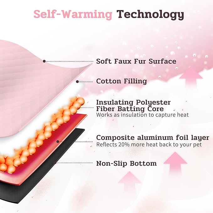 NWK Fluffy Self Warming Cat Mat, Cat Blanket, Thermal Dog Mat, Washable, Non-Slip Bottom for Sofa & Crate & Kennel & Car Seat (Blush Pink, Medium (28'' X 19'' X 0.4''))