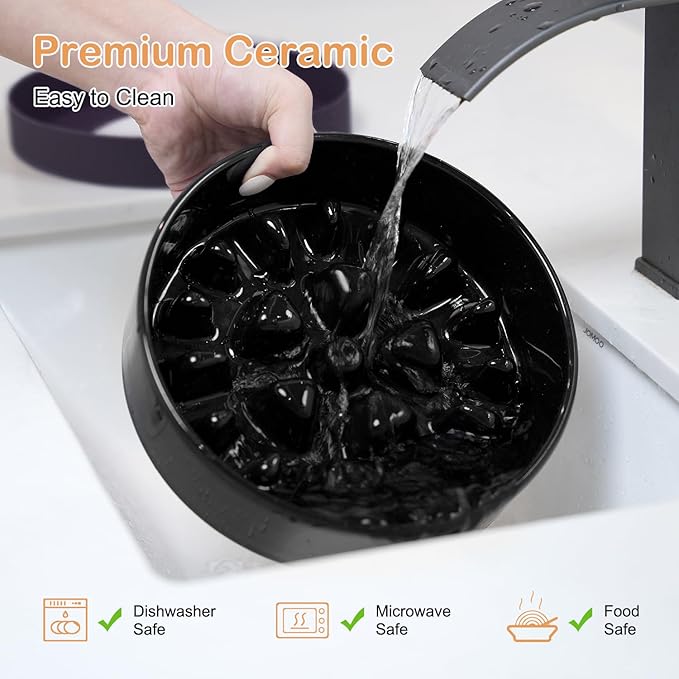 Sted Ceramic Slow Feeder Bowl for Medium Large Breed Dogs - Puzzle Food Bowl With Silicone Base for Fast Eaters, Slows Down Eating - Maze Black