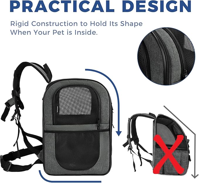 Apollo Walker Pet Carrier Backpack for 4-18lb Cats and Dogs, Puppies, Safety Features and Cushion Back Support | for Travel, Hiking, Outdoor Use (Gray)